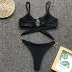 Sexy Metal Rings Leopard Brazilian Bikini Female Swimsuit Women Swimwear Two-piece Bikini set Bather Bathing Suit Swim V1441L