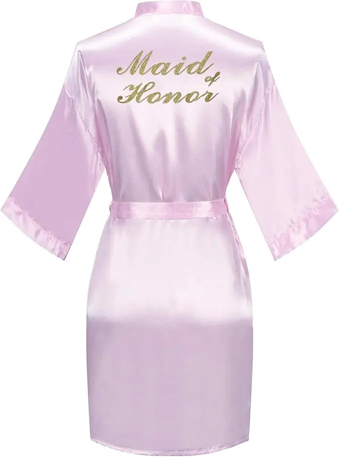 Rose Gold Satin Team Bride Bridesmaid Robe Wedding Bathrobe Gown Women Dressing Sleepwear Mother Maid of Honor Kimono