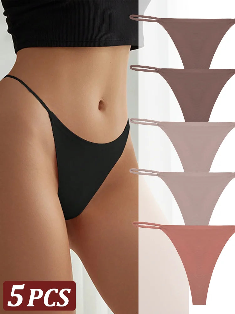 5PCS Seamless Thong Women Invisible Thin Strap Low Waist High Stretch Flexibility Panties Sexy Underwear Ladies Briefs T-back