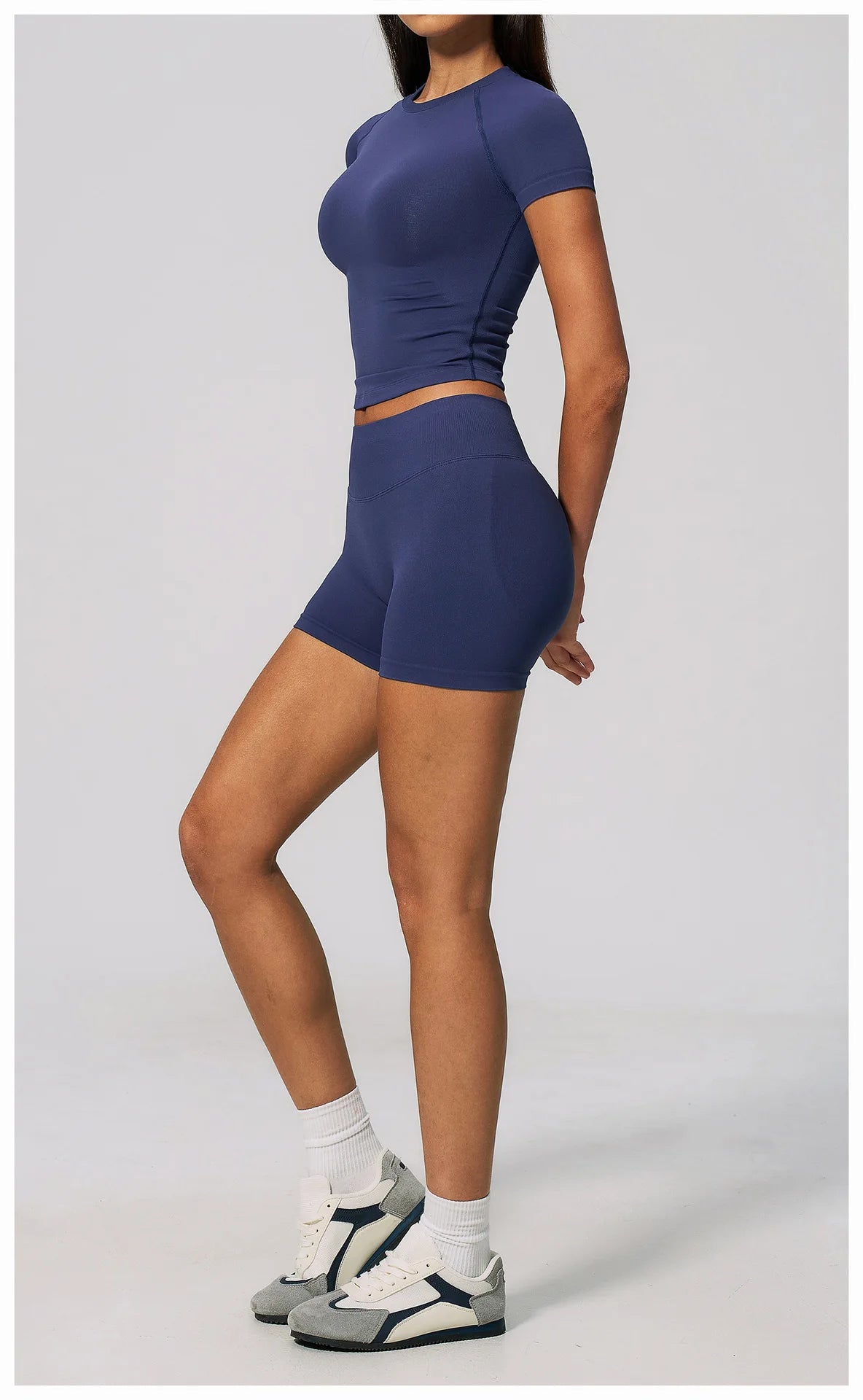 Seamless Yoga Sets Women Short Sleeve O Neck Slim Sports T Shirts Gym Outfits Abdominal Compression Shorts Running Fitness Suit