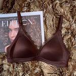 Glossy Satin Seamless Underwear Everyday BraWomen's Deep V-neck Thin Shoulder Strap Thin Bra for Women Bralette