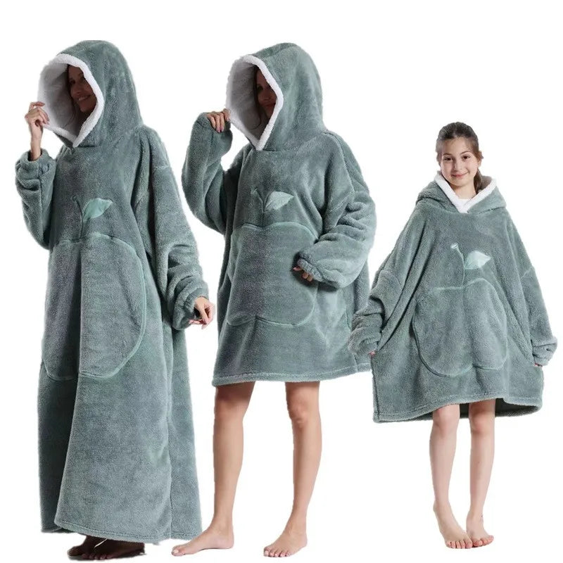 Winter Extra Long Wearable Hoodies Blanket Adult Warm Pullover Sweatshirt Oversized Fleece Hooded Blanket with SleevesRobe