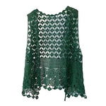 Women Summer Vest Hollow Out Retro Knitted Crochet Sleeveless Loose Open Stitch Thin Cardigan Daily Outwear Coat Top