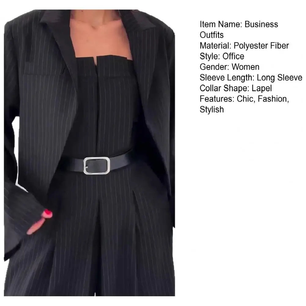 Women's Business Outfit Cropped Blazer Strapless Tube Top Jumpsuits 2 Piece Suit Set Belted Wide Leg Romper Office Work Clothes