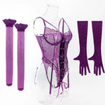 Sexy One Piece Bodysuit Lace Hollow Out Jumpsuit Women Erotic Lingerie Men's Beach Shorts