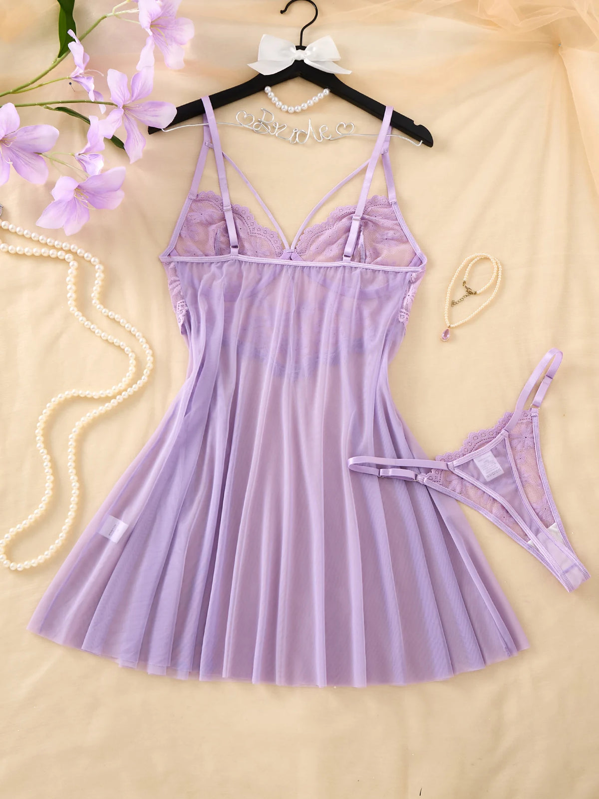 Girls limited edition purple floral embroidery nightgown .Lightweight sheer lace halter dress for ladies,sexy home wear