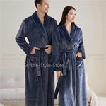 Couple Plus Size Winter Bathrobe Thick Coral Fleece Long Robe Soft Flannel Kimono Gown Loose Home Sleepwear Loungewear