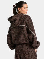 Vintage Leopard Hooded Sweatshirt Suit Loose Fit Contrast Line Wide Leg Trousers Fashion Athletic Tracksuit Outfit