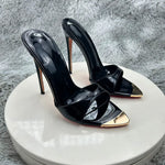 Black glossyFemale High Heels Open Toe Slides Trending Breathable Women Summer Outfit Casual Shoes12cm Sandals
