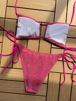 DEKA Women Mini Lace-up Bikini Set Pleated Bandeau Swimsuit Female Thong Swimwear Bather Swimming Beachwear Bathing Suit