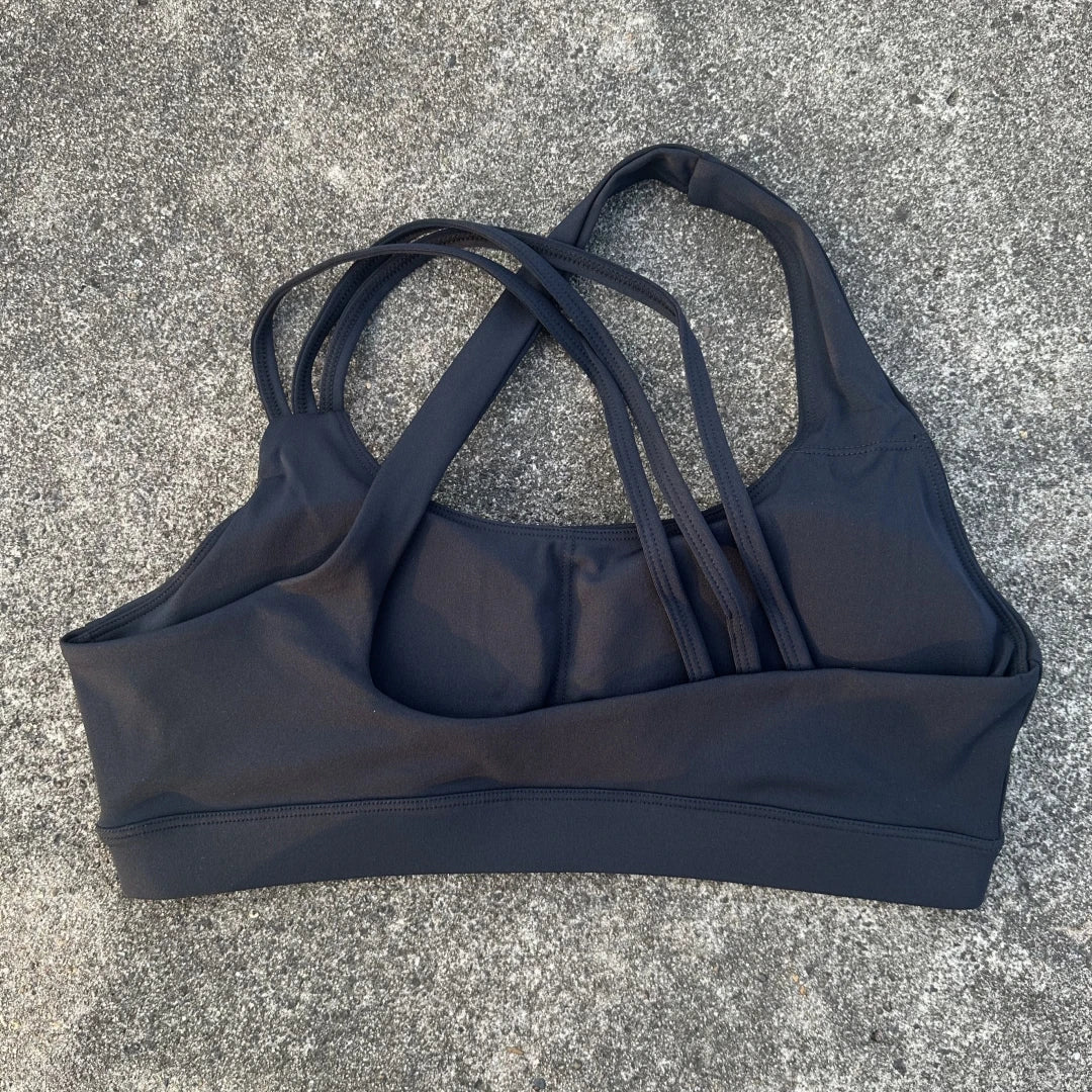 Solid Color Women Fitness Sport Bra Top High Strength Cross Shoulder Strap Gym Underwear Shockproof Tight Workout With Chest Pad