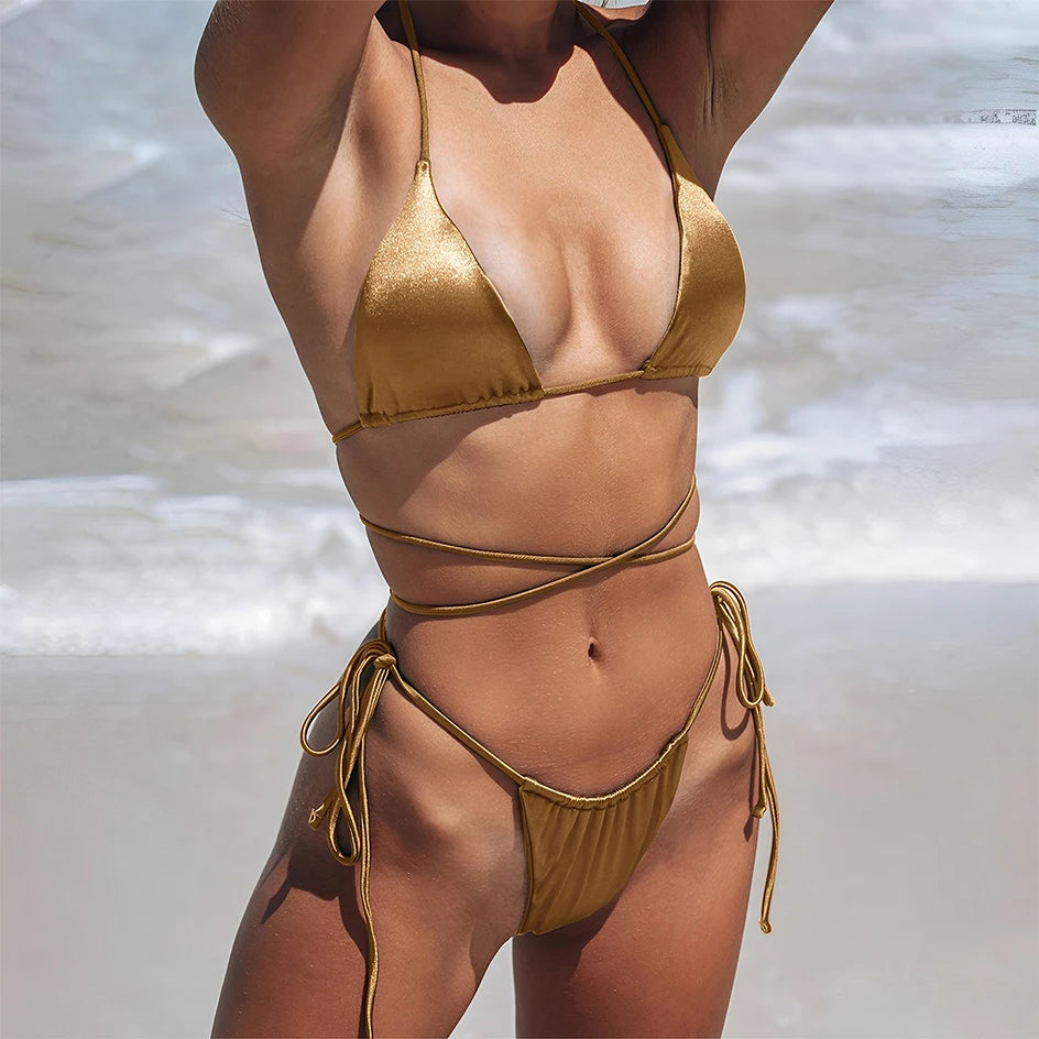Sexy Micro Bikini 2025 Criss Cross Swimwear Bandage Woman Swimsuit Female Thong Bikinis Set 2 Piece Women Bathing Suit Beachwear