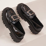 Fashion Metal Decor Platform Loafers Women 2026 Slip On Thick Sole Oxford Shoes Woman Plus Size Snake Pattern Pu Leather Shoes