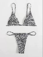 Women's Zebra Stripe Print Bikini Set Casual Sexy Backless Tie Swimwear Top Beach Vacation Two-Piece Swimsuit