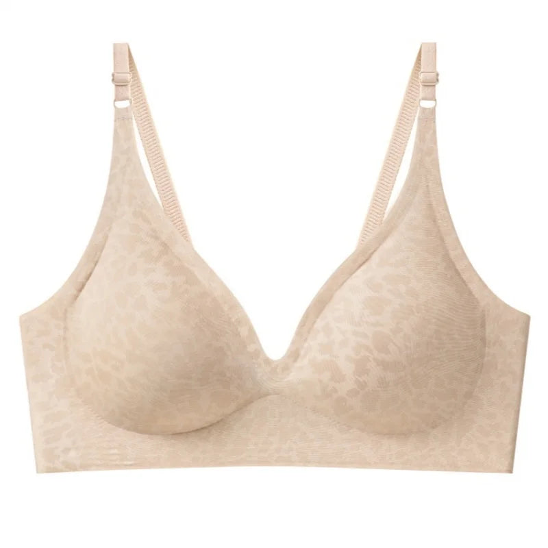 No-Show Seamless Bras For Women Non-wire V-neck Bralette Leopard Print Removable Pads Sports Underwear Sexy Lingerie S-5XL