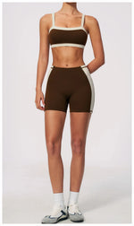 Summer Color Blocking Yoga Suit Women Shockproof Slim Sports Bra High Waist Hip Lift Shorts Gym Running Fitness Sets Tracksuit
