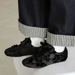 2026 Summer Gary Cute Flowers Ballet Flats Shoes Women Black Sweet Casual Sneakers Shoes Trainers Comfy Walk Daily Footwear