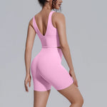 Women's Yoga Set Sports Running Fitness Beautiful Back Vest Hip Lifting Slim-Fit High Waist Shorts Training Gym Workout Suits