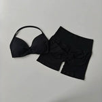 2PCS Backless Sports Bra High-Waisted Yoga Shorts Set Sexy Neck Hanging Design Abdomen Hip Lifting Fitness Outfit