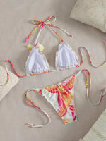 Sexy Pink Floral Print Micro Bikini 2026 Women 3D Flower Push Up Bra Tie Side Thong Swimsuit Beach Bathing Suit Holiday Swimwear