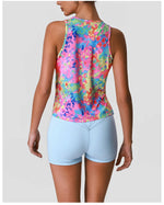 Sports Training Fitness Set Women Summer Ice Tie Dye Gradient Floral T Shirts High Elasticity Hip Lifting Shorts Yoga Sets