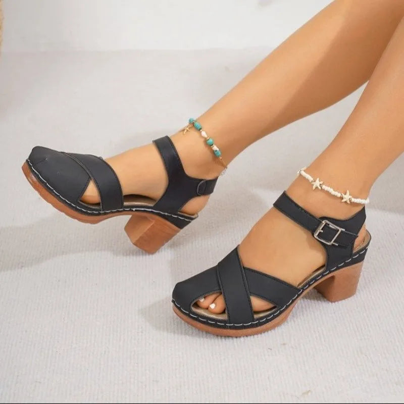 SummerThick High Heels Sandals Women Fashion Hook Loop Platform Sandles Woman Plus Size Cross