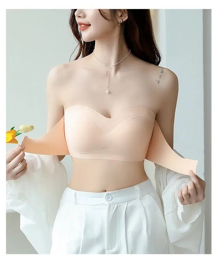 Summer Ice Silk No Trace Strapless Underwear Women Small Chest Gathering Non-slip Not Drop Breast Invisible Bra Cover Wipe Chest