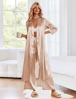 Women's Satin Robe Belted Elegant Solid Color Silky Comfort Bathrobe Loungewear