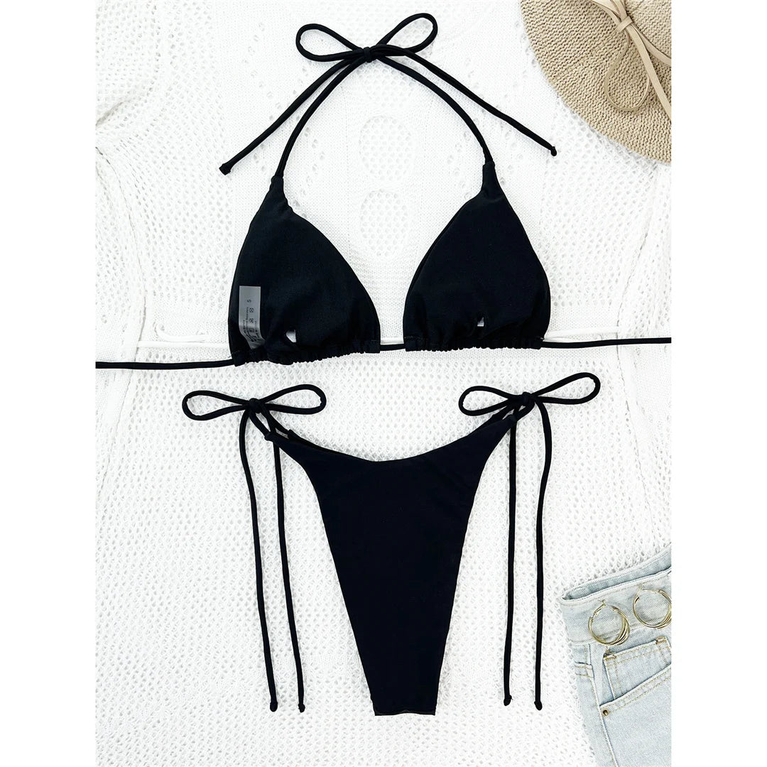 Diamond Rhinestones Halter Strappy Bikini Female Swimsuit Women Swimwear Two-Pieces Bikini Set Bather Bathing Suit Swim V5351