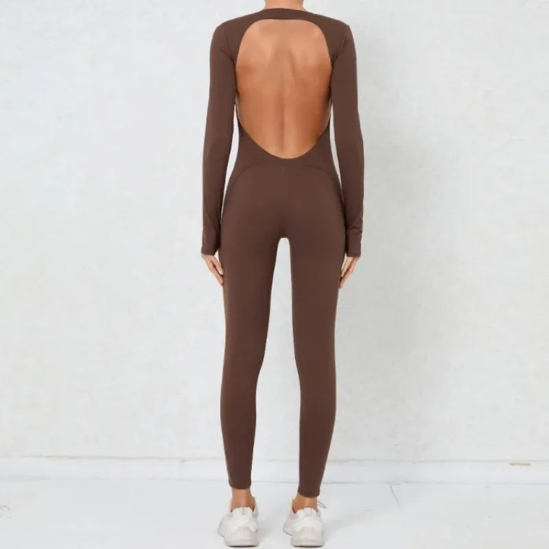 Women's Seamless Yoga Jumpsuits Backless Sexy Long-Sleeved One-Piece Butt-Lifting Gym Nude Feel Workout Gym Training Bodysuits