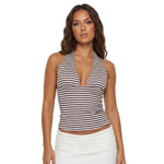 Women's Summer Halter Neck Tops Fashionable Striped Sleeveless Open Back Slim Fit Vest for Party Daily Wear