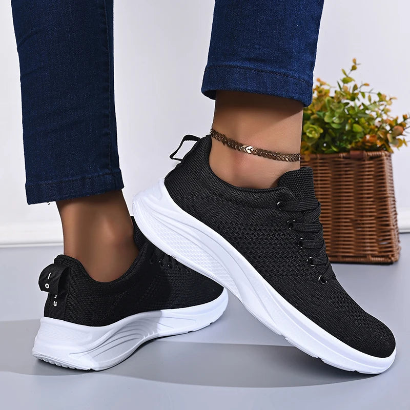 White Breathable Mesh Sport Sneakers Women Comfort Soft Bottom Non Slip Running Shoes Woman Plus Size 43 Lace Up Tennis Shoes