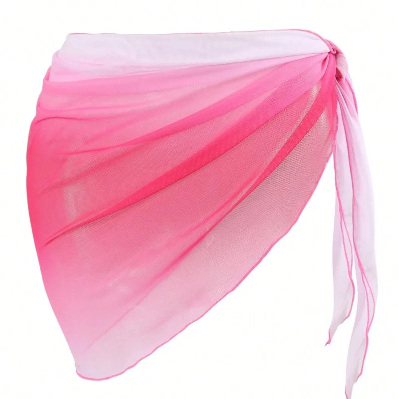 Summer Beach Bikini Wrap Sheer Short Skirt for Women Gradient Color Sarong Swimsuit Coverups Girls Skirt Scarf Swimwear Cover-Up