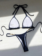 DEKA Sexy Brazilian Shiny Pearl Micro Bikini Faux Leather Swimwear Women Thong Swimsuit Halter Triangle Bikini Set Bathing Suit