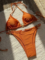 Shiny Sparkling Halter Metal Ring Bikini Women Swimwear Female Swimsuit Two-pieces Bikini Set Brazilian Bather Bathing Suit Swim