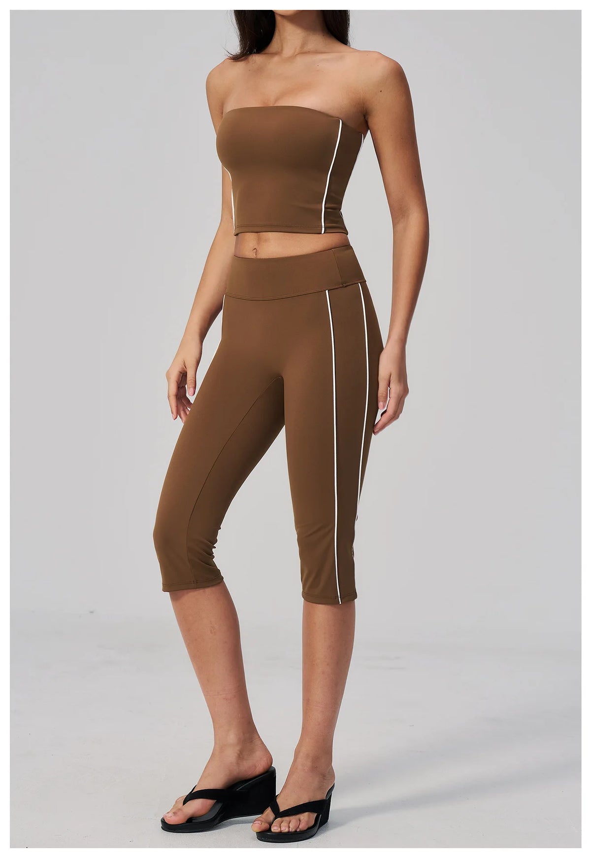 Color Blocked Strapless Yoga Suit 2 Pieces Women Sports Bra High Waist Leggings Fitness Suit Outwear Running Push Up Tracksuit