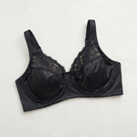 Plus Size Women Satin Lace Bra Underwired Unlined Ultra Thin Full Cup Brassiere Adjustable Wide Straps 3 Hooks Minimizer Large S