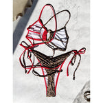 S - XL Leopard Splicing Bikini Female Swimsuit Women Swimwear Two-Pieces Bikini Set Cross Back Bather Bathing Suit Swim V7994