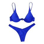 Sexy Underwire Bikini 2024 Mujer Women Solid Red Push Up Bra Thong Swimsuit Halter V Neck Bathing Suit Mini Micro Thong Swimwear