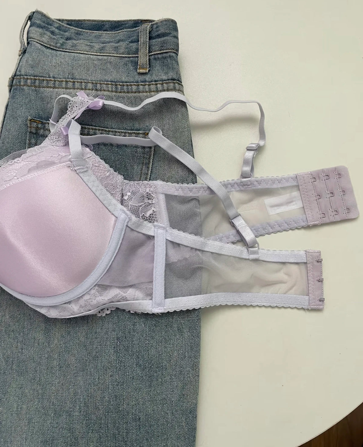 Japanese Lace Bra Set, Heart Pendant Purple Lingerie Sexy & Pure Small Chest Push Up Bralette, Fashion Outerwear Design Enhancer