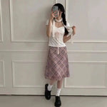 Sweet Skirts Chic Plaid Mini Skirt High Waist A-Line Korean Sle Commute Spring New Arrival Women's Fashion Mid-Length Skirts I3G