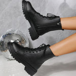 2025 Fashion Leather Lace-Up Ankle Boots for Women Wear-Resistant Zip Platform Woman Bootie Round Toe Zip Women's Boots