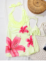 DEKA Sexy Flower Sheer Mesh Bikini 3PC Tummy-Hiding Design Slimming Design Split Bikini Set Split Style Fabric Slim-Fit Swimwear
