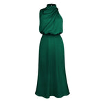 Foridol One Shoulder Turtleneck Tank Satin Women Party Dress Robe Zip Sleeveless Elegant Vintage Folds Women Clothing 2025
