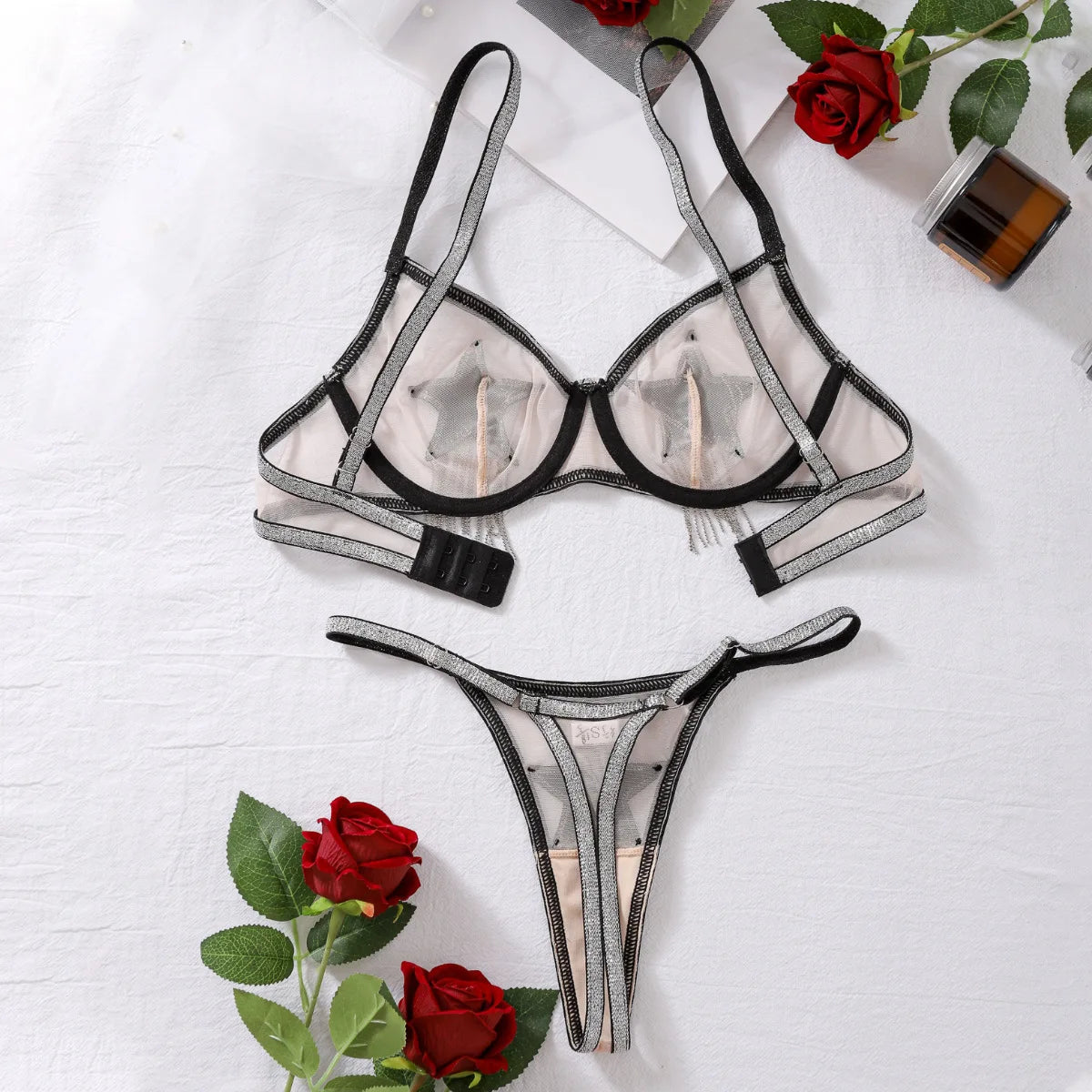 Sexy mesh see-through shapewear sexy split underwear set