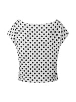 Summer Women's Fashion Tops Off Shoulder Short Sleeve Dots Print Tops Loose Shirts New