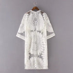 DEKA New Beach Cover-up Swimsuit Lace Hollow Crochet Beach Bikini Cover Up 3/4 Sleeve Women Top Swimwear Beach Dress Tunic Shirt