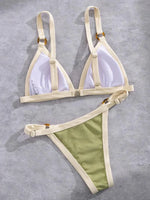 Splicing Ribbed High Cut Rings Bikini Women Swimsuit Female Swimwear Two-pieces Bikini Set Bather Bathing Suit Swim Beachwear