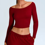 Women Yoga T-shirts Solid Sports Top Off Shoulder Long Sleeve Gym Workout Running Shirts Sexy Quick Dry Fitness Gym Sport Wear