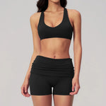 Women Two Piece Gym Yoga Sets Back Cross Sports Bra Pleate High Waist Short Fitness Suit Outdoor Running Camisole Tops Outfits